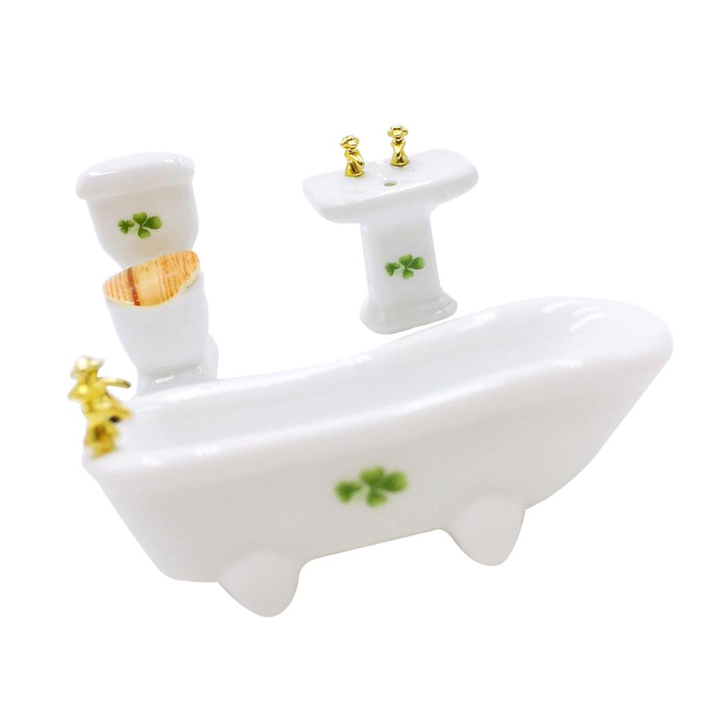 1/12 Dollhouse Miniature Porcelain Bathroom Set Ceramic