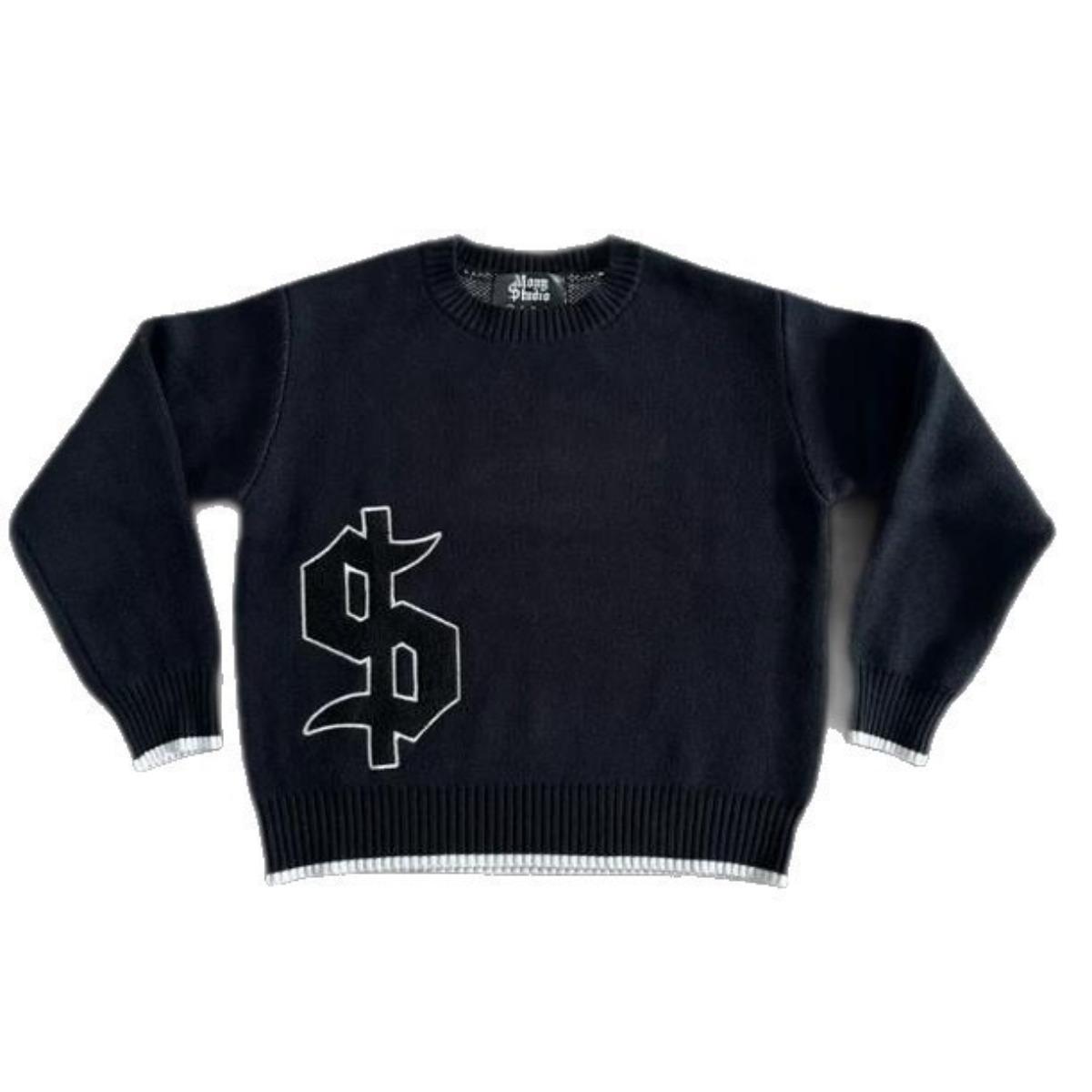 

DRIPX Autumn Winter Round Neck Sport Knitted Sweater Fashion Casual Money Pattern Retro Harajuku Pullover Warm Street Clothing XL