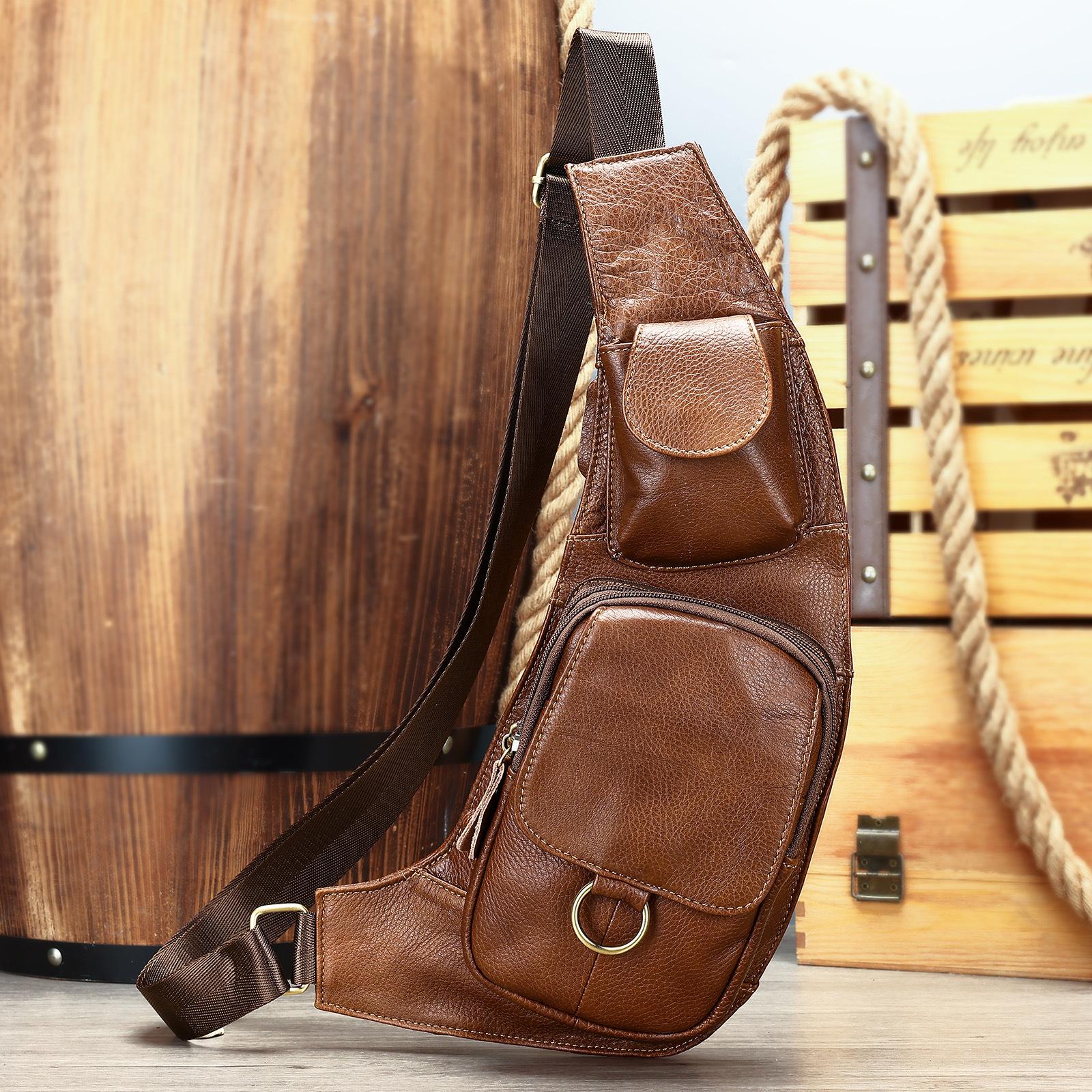 

Винтажная нагрудная сумка из натуральной кожи для мужчин, повседневная мужская сумка через плечо на одно плечо с верхним слоем из коровьей кожи, полумесяц, нагрудная сумка коричневый