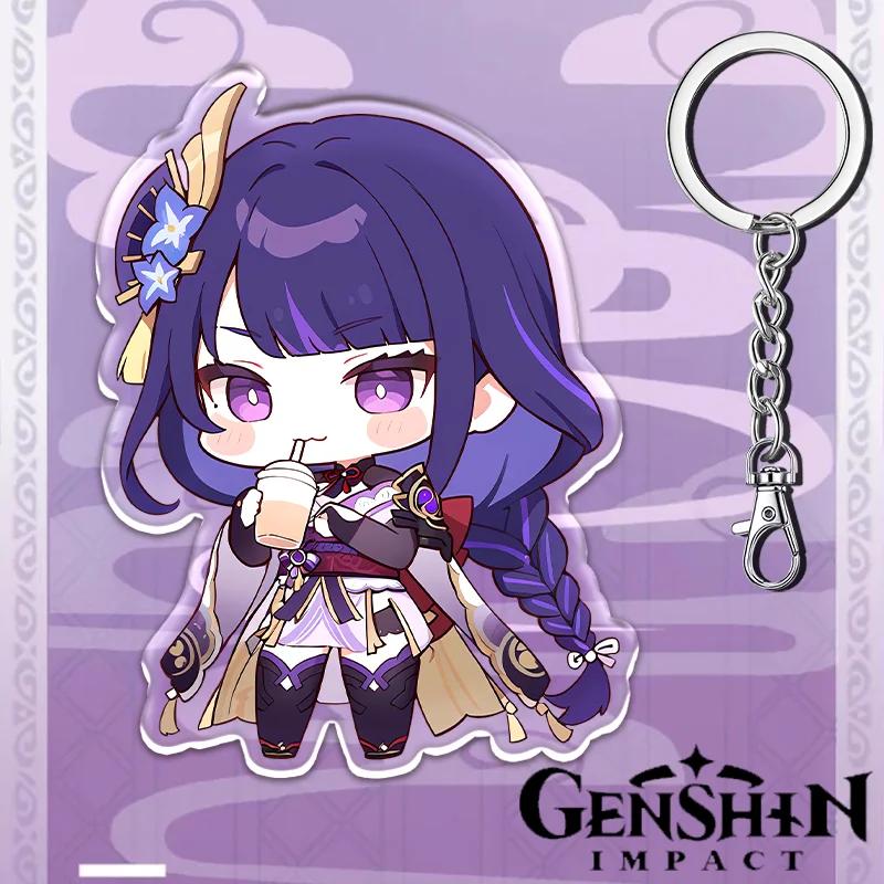 Portachiavi Acrilico Genshin Impact da 12cm Accessori Zaino Studente Hu Tao Yoimiya Zhongli Raiden Shogun Accessori Regali per Feste