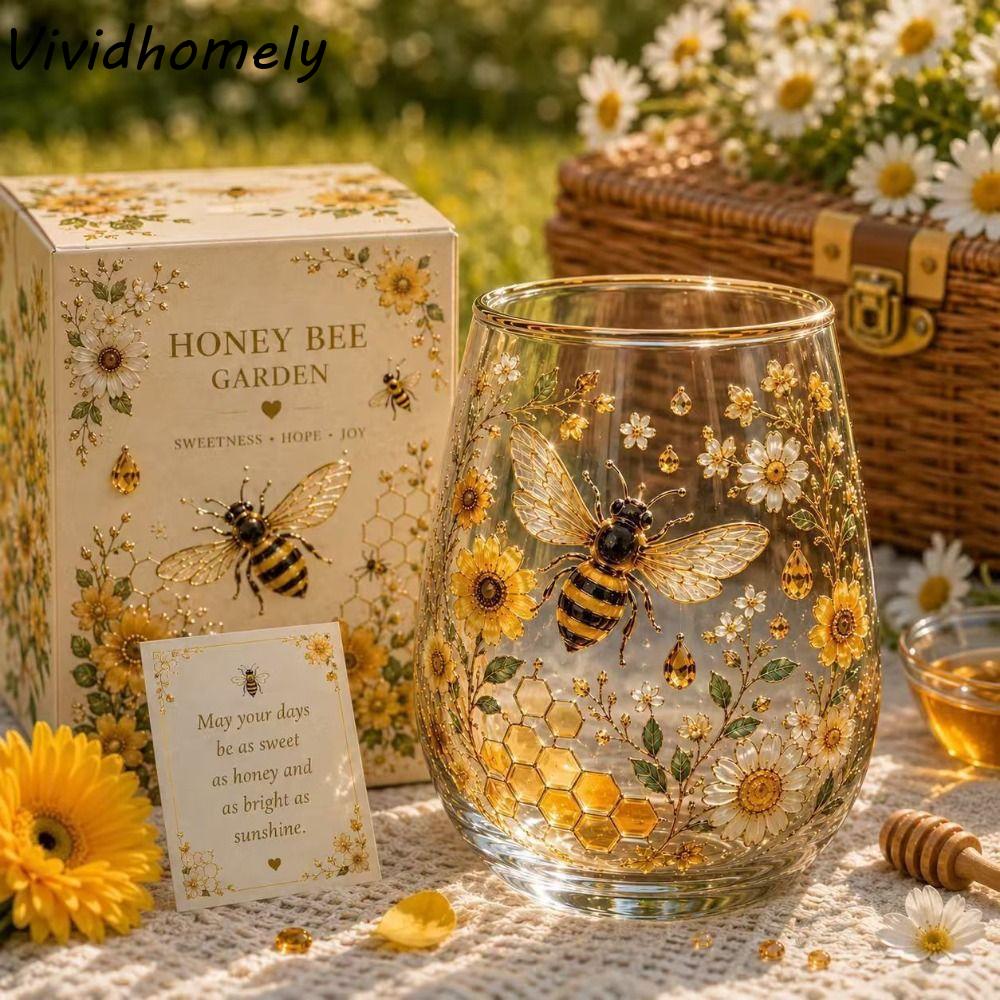 Kreative Bienen Glas Teetasse Blume Bunt Klar Milchbecher Große Kapazität Transparent Vogelmuster Tasse Tee