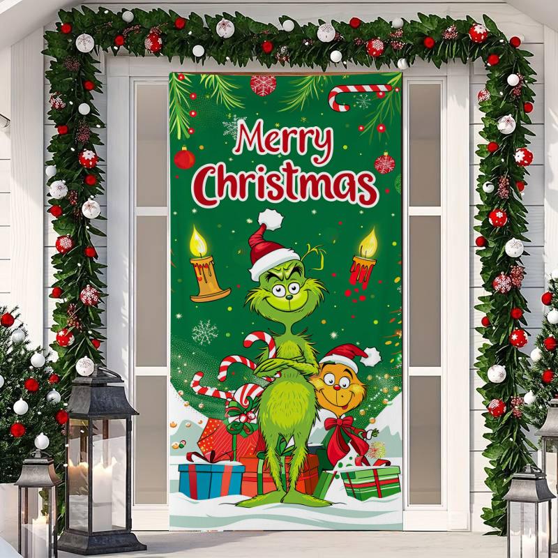 1 Buc Banner Husă Ușă Crăciun Fericit Poliester Om de Zăpadă Model Brad de Crăciun Alb pentru Ajun Anul Nou Petrecere de Sărbători Ușă Față Decor Acasă Perete