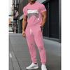 Summer New Men's Short-Sleeved Long Pants Set with 3D Letter Print - Street Casual Fashionable and Comfortable