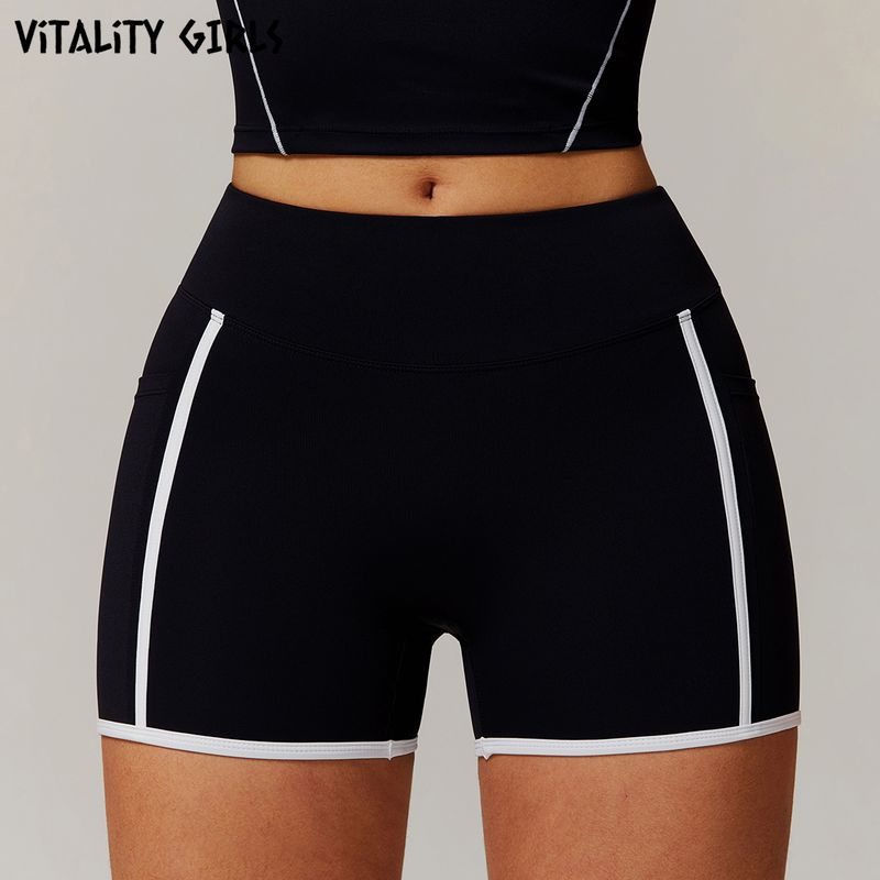 

Vitality Girls Contrast Color Sports Yoga Shorts Nude Feel Breathable Sweat Absorbing Outwear Women s Fitness Shorts Black L