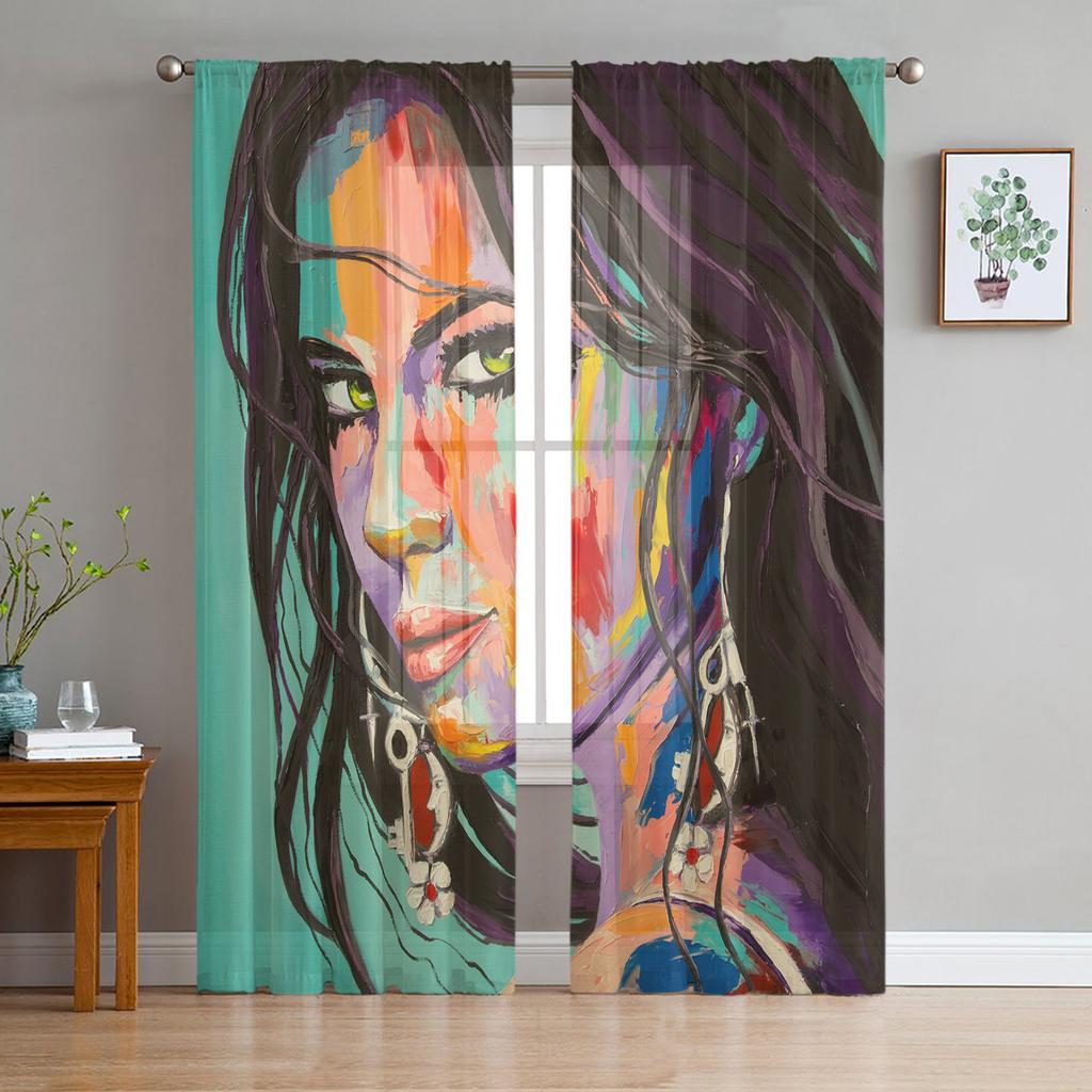 Barber Shop Retro Poster Design Template Tulle Sheer Curtains for Living Room Bedroom Kitchen Decoration Voile Organza Curtains