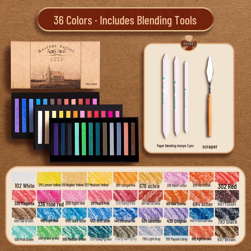 Mali Brand Pastel Chalk Set - 36 Colors Chalk Powder with Brushes for Beginners