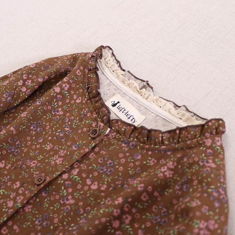 Vintage Floral Long Sleeve Dress, Women Casual Lace Hem Loose Swing Dress, Spring Elegant Slim Long Dress