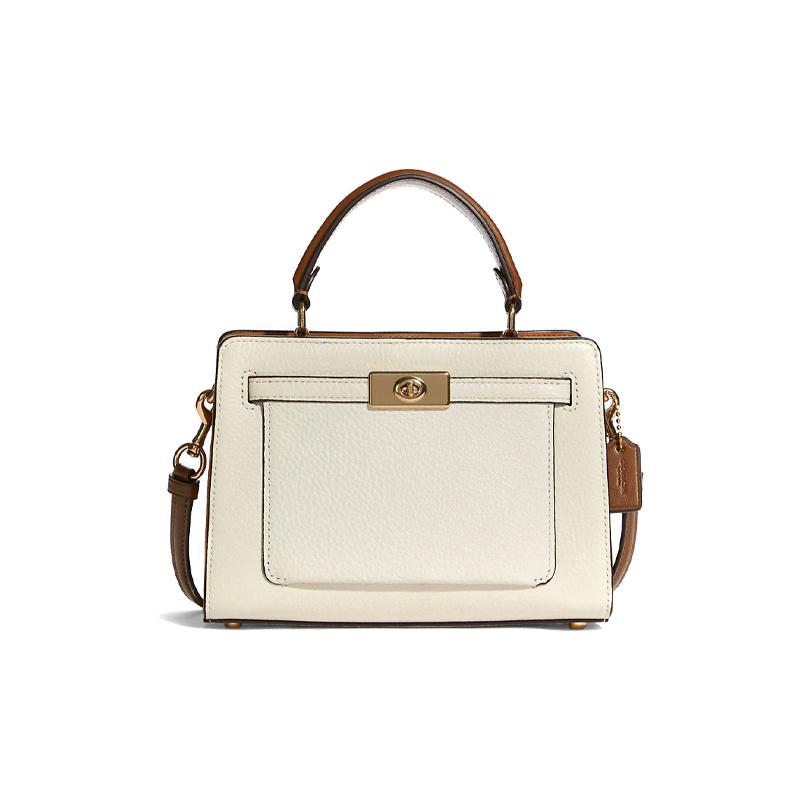 

COACH Lane 20 Stylish Color Block Gold Buckle Smooth Pebbled Leather Hand Shoulder Crossbody Bag Medium Women s Chalk White with Copper золотой