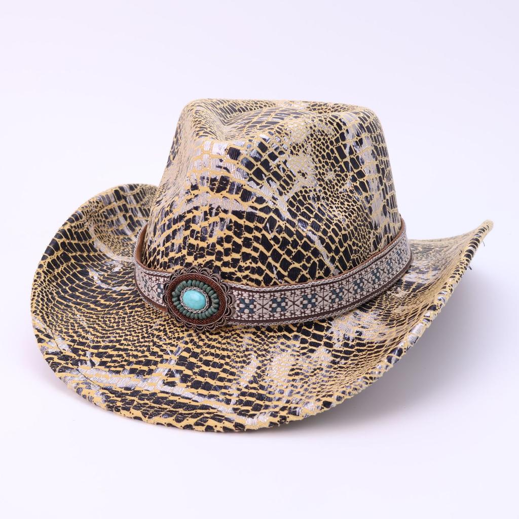 Vintage Western Cowboyhut Party Orgie Krokodil-Imitation Hut Damen Premium Zylinder Großer Rand