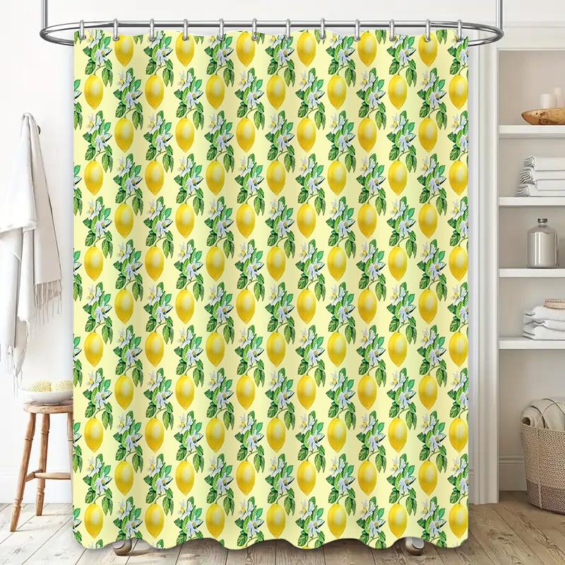 Floral Shower Curtain Botanical Lemon Tree Pattern Waterproof Fabric Bathroom Decor Vintage Farmhouse Style Wall Art