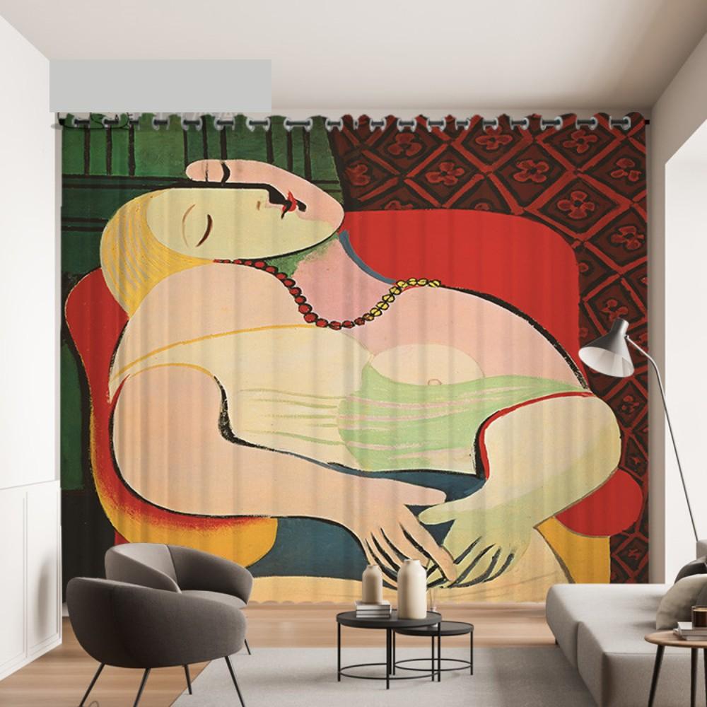 Famous Painting Curtain Picasso Peace Dove Nordic Minority Art Curtain Cloth Abstract Realism Bedroom Floor-to-ceiling Window