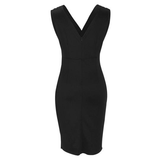 Dámské midi šaty s vysokým pasem, s výstřihem do V, bez rukávů, nařasený boční lem, jednobarevné, tělové šaty