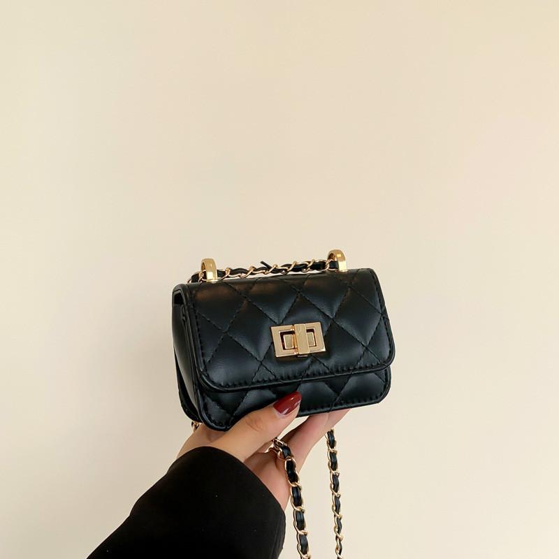 Stylish Black Quilted Chain Shoulder Bag For Women Pu Leather Mini Square Bag