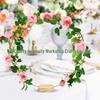 Golden Iron Dreamcatcher Floral Wreath with Wooden Base - Wedding Table Centerpiece Prop