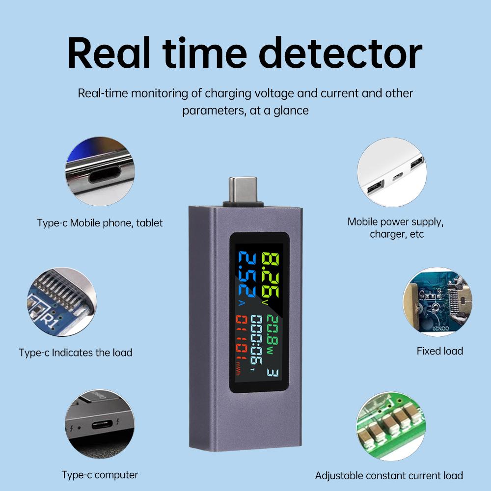 Type-C Colour Display Voltmeter Ammeter Power Meter Capacity Tester DC 4.5~50V 0-8A Real Time Detection Capacity Reset Zeroing
