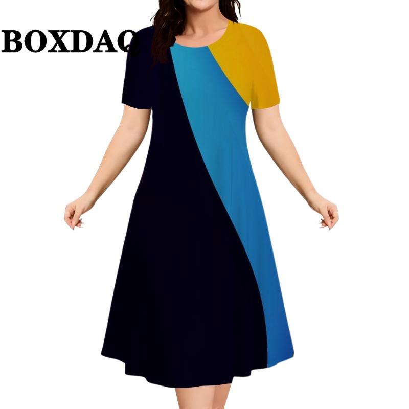 New Women's Striped Abstract Printed Dress Elegant Fashion Casual Short Sleeve Summer Dresses Ladies