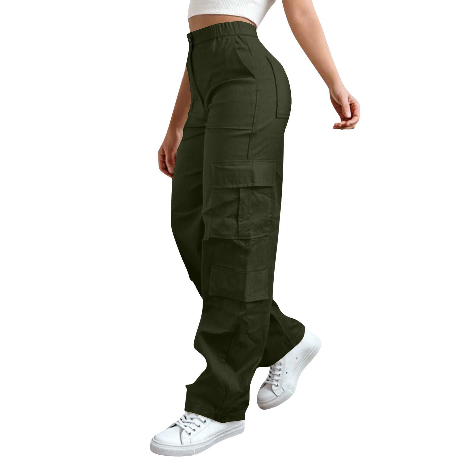 

Womens Elastic High Waisted Cargo Pants Stretch Casual Wide Leg Streetwear Parachute Hiking Pants With Pockets L армия зеленый