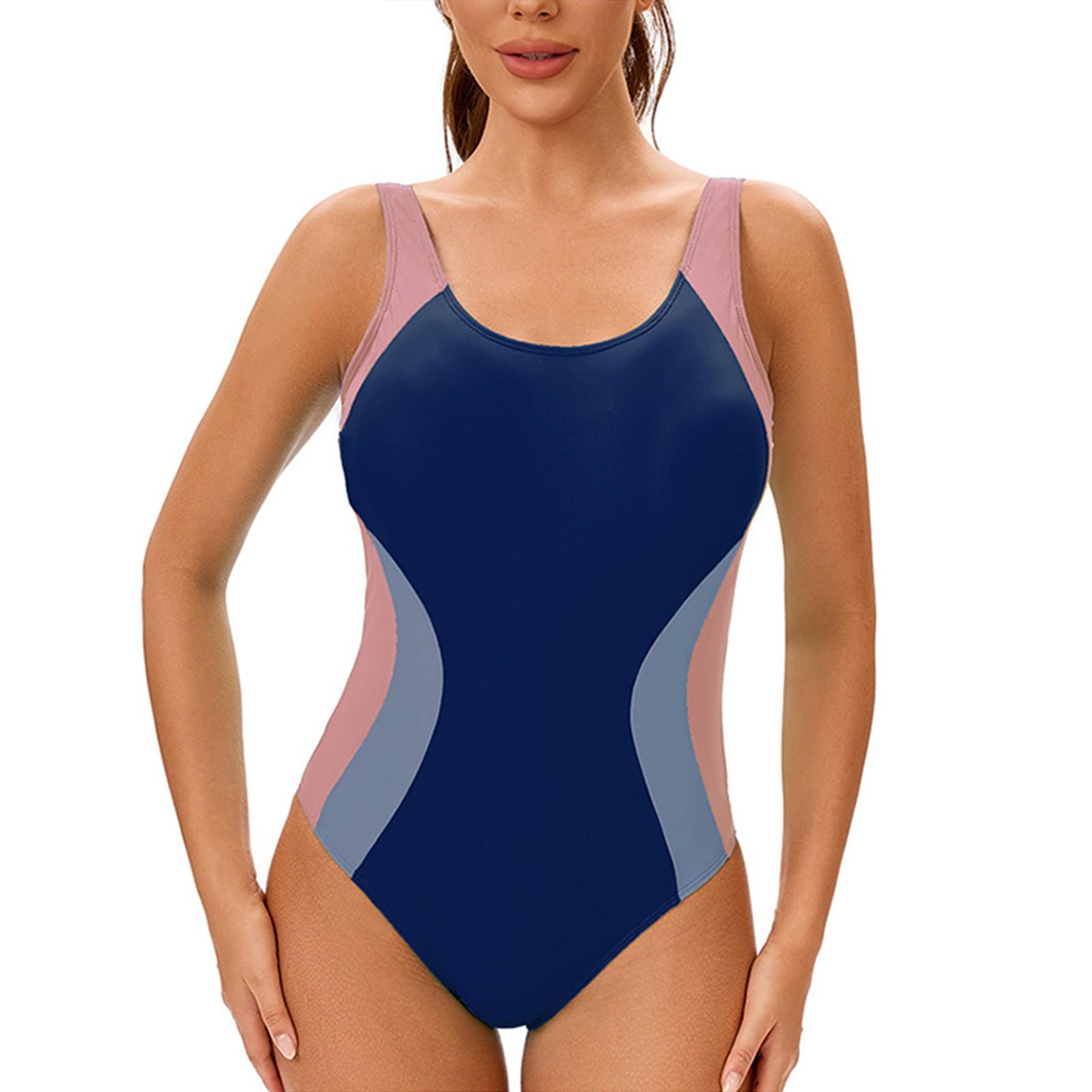 

Женский консервативный цельный купальник без рукавов с открытой спиной, сочетающийся по цвету, с подкладкой для груди L тёмно-синий