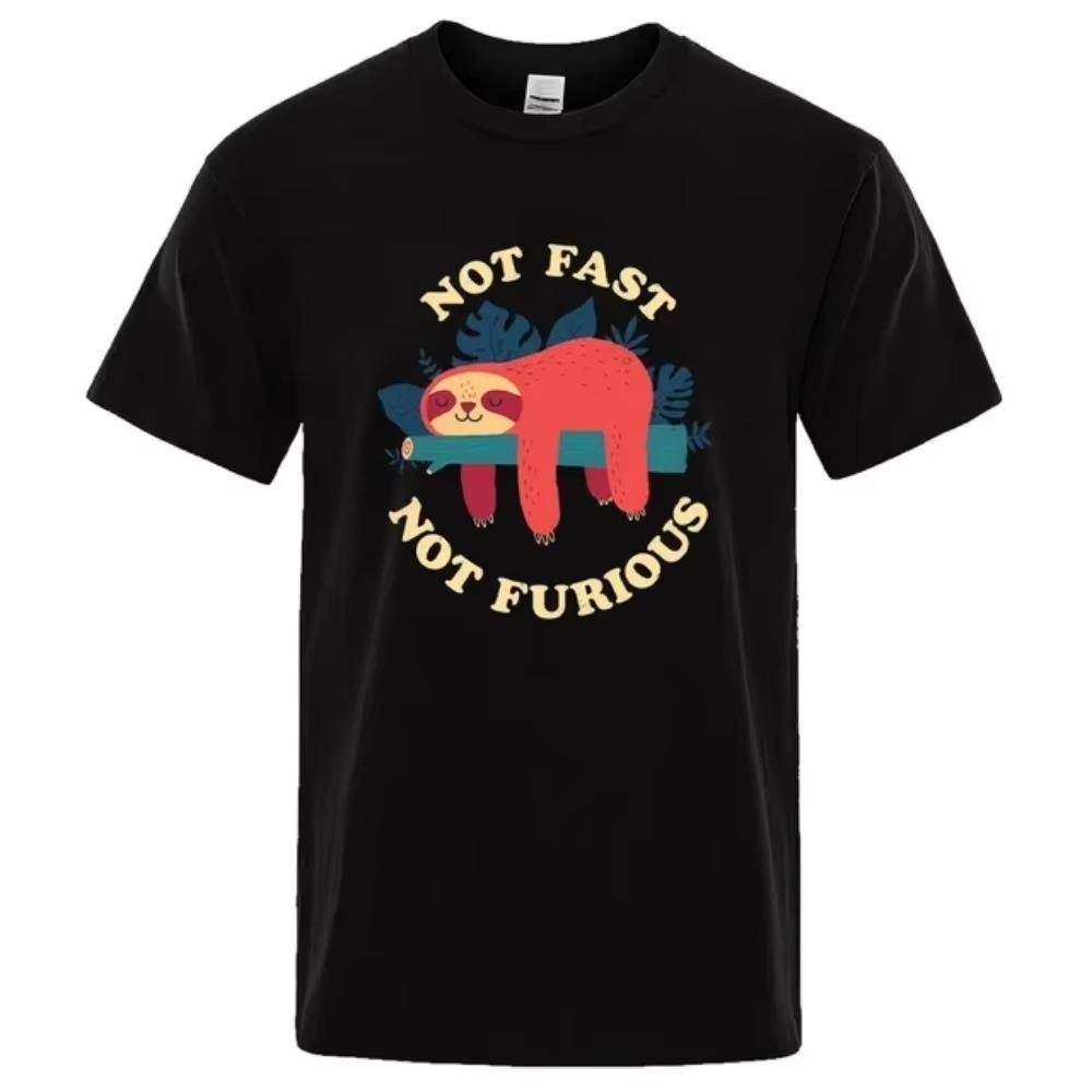 Not Fast Not Furious Sloth Cute Print Men Tee Shirts Breathable Cotton Tops Street Fashion T-shirt Women Casual Summer T Shirts