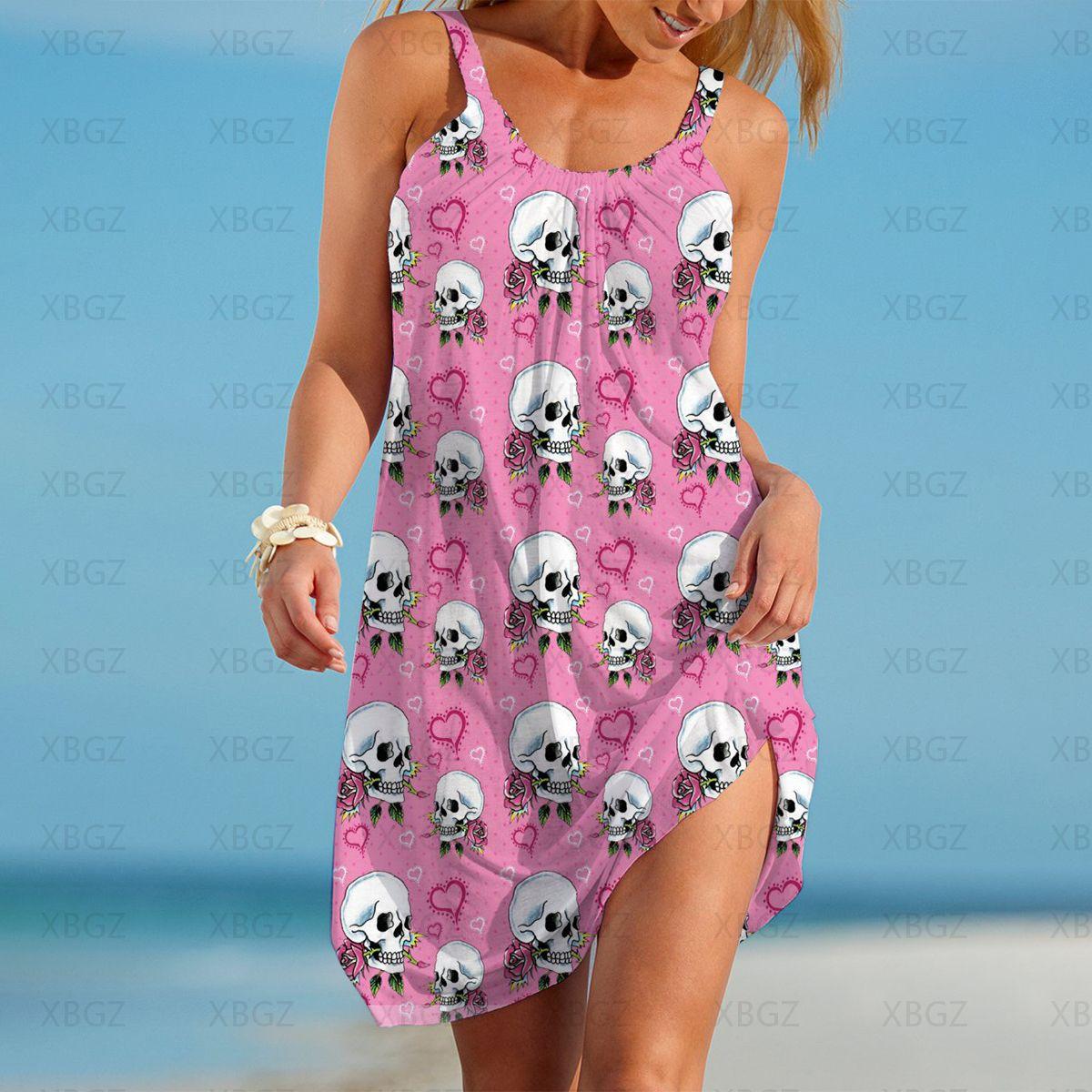 

Sling Swimwear Women 2025 Party Dresses Sleeveless Women s Summer Dress Skull Flower Playa 3D Digital Printing Beach Outing Sexy M