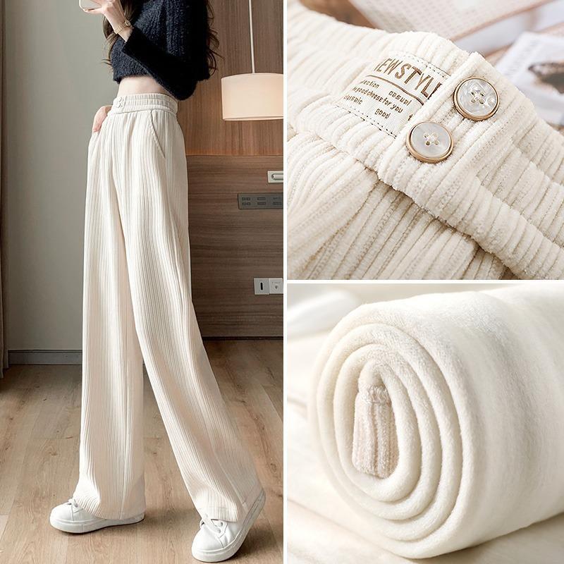 Chenier Wide-leg Pants Women's Pants Autumn and Winter Velvet Thickened High Waist Drape Straight Mopping Casual Black Trousers