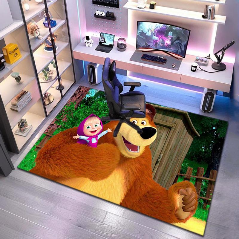 Russian animation Masha and the Bear Fairy Tale Cartoon Carpet Soft Home Living Room Bedroom Door Mat Outdoor Picnic Ground Mat rug T5
