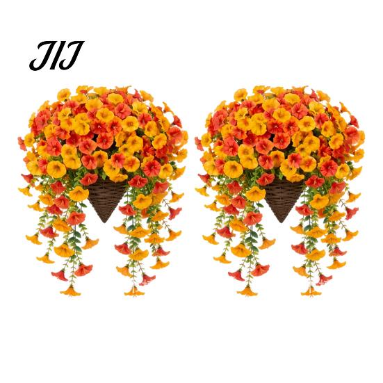 Realistic Silk Petunias Artificial Morning Glory Flower, Faux Fall Hanging Flowers Plants, UV Autumn Decor for Front Door Resistant Wall Home