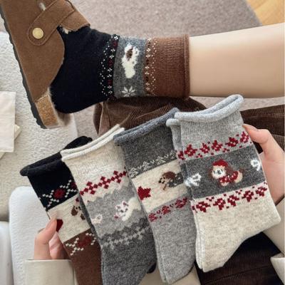 Wollsocken im Retro-Stil für Damen, mit aufgerollten Rändern, sind süß und cartoonhaft. Sie sind im Herbst und Winter angesagt, verdickt und warm