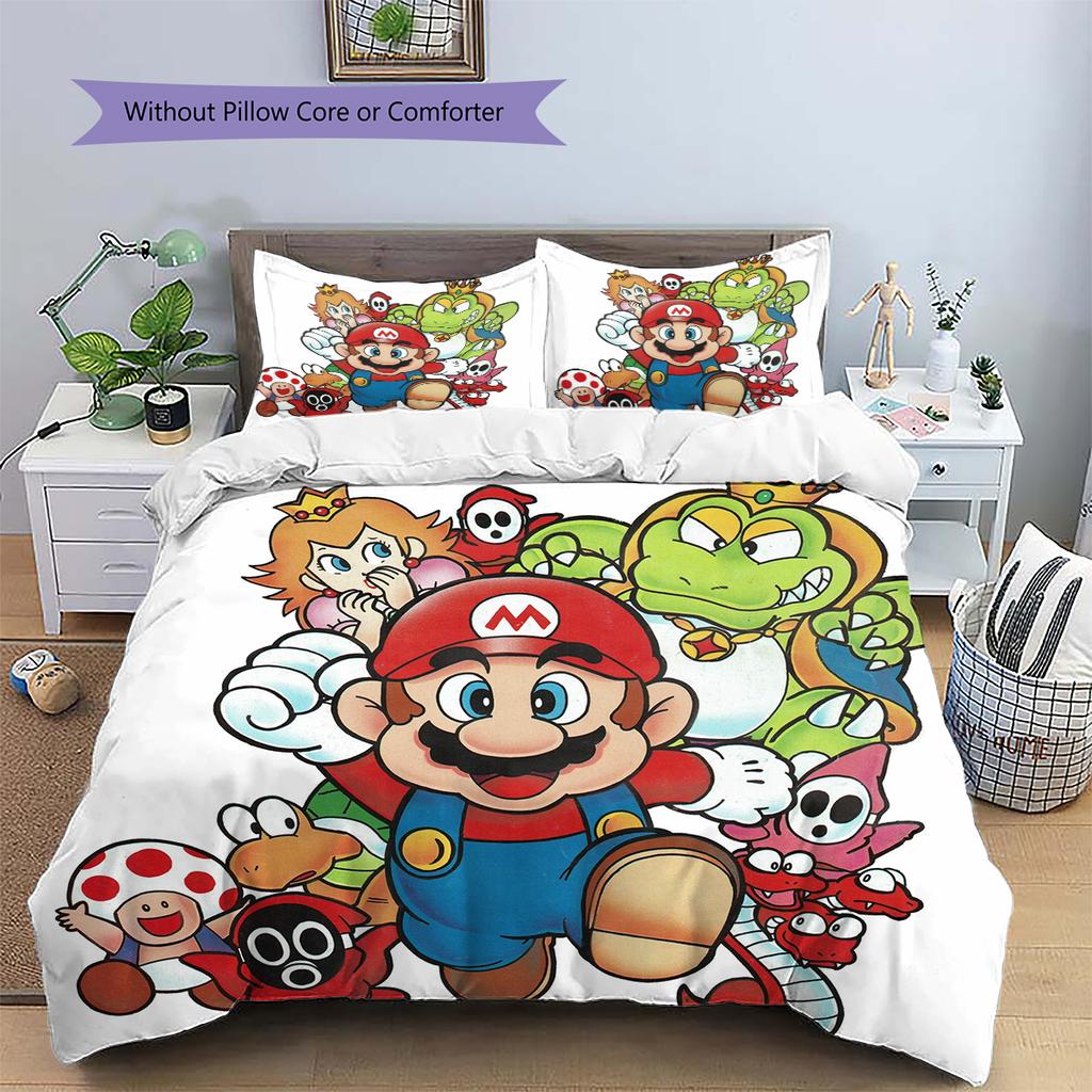 Mario Crayon Drawing Style Duvet Cover & Pillowcases, Mario Fan Hand-drawn Bedding, Great Gift.chl