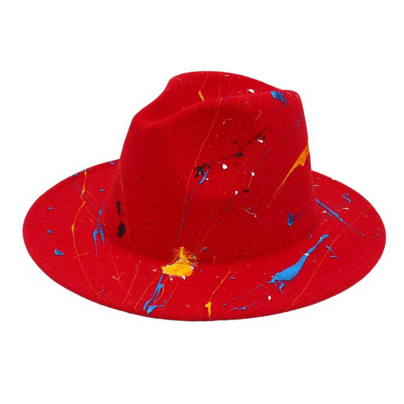 2022 New Paint Graffiti Artist Top Hat Foreign Trade Cross-Border Felt Hat Fashion Jazz Hat Fedorahat