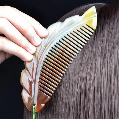 Handmade Natural Yak Horn Comb Hairdressing Fine Tooth Hair Comb Anti-Static Massage Brush For Straighter Curler Dry Wet Hair