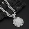Hot Selling Cuban Chain Large Gold Coarse Necklace Alloy Full Diamond Round Brand Thick Pendant In Europe and America