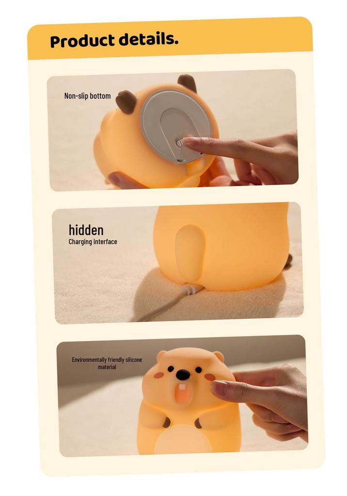 Rechargeable Groundhog LED Night Light - Silicone Pat Lamp for Bedside