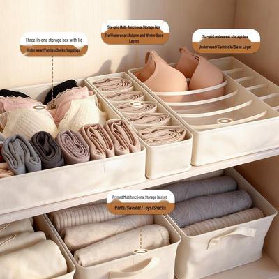3-in-1 Kleiderschrank-Organizer mit großer Kapazität: Fächeraufbewahrungsbox für Hemden, Unterwäsche, Slips, Socken, Baumwolle & Leinen