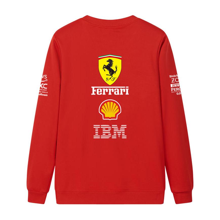 Unisex Damen Herren Frühling und Herbst F1 Ferrari Racing Print Rundhals Sweatshirt Lässig Locker Langarm Pullover Sport Streetwear