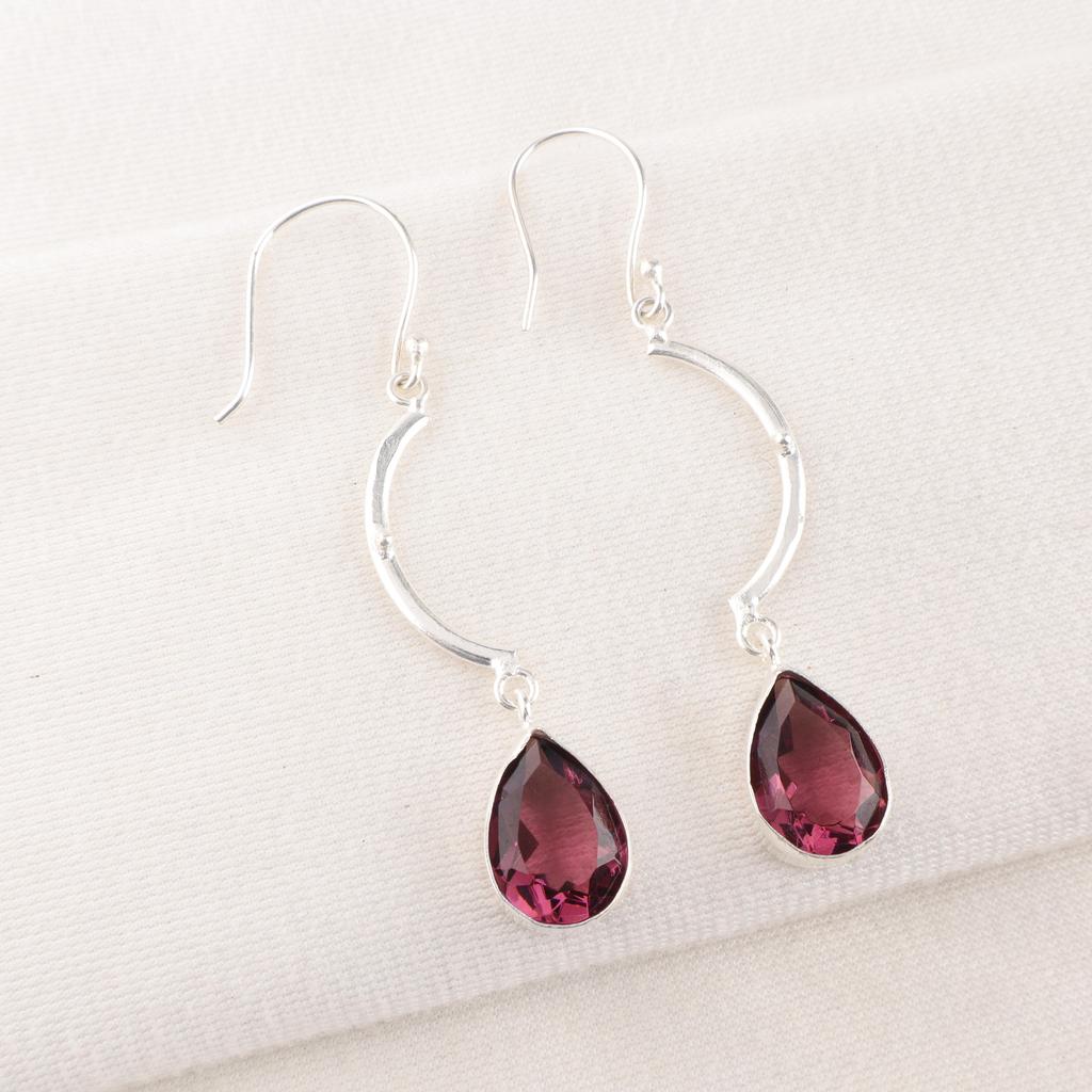 Rhodolite Beautiful Gemstone Earrings, 925 Sterling Silver Adorable Jewelry For Love, Handmade Spiritual Jewelry For Gift