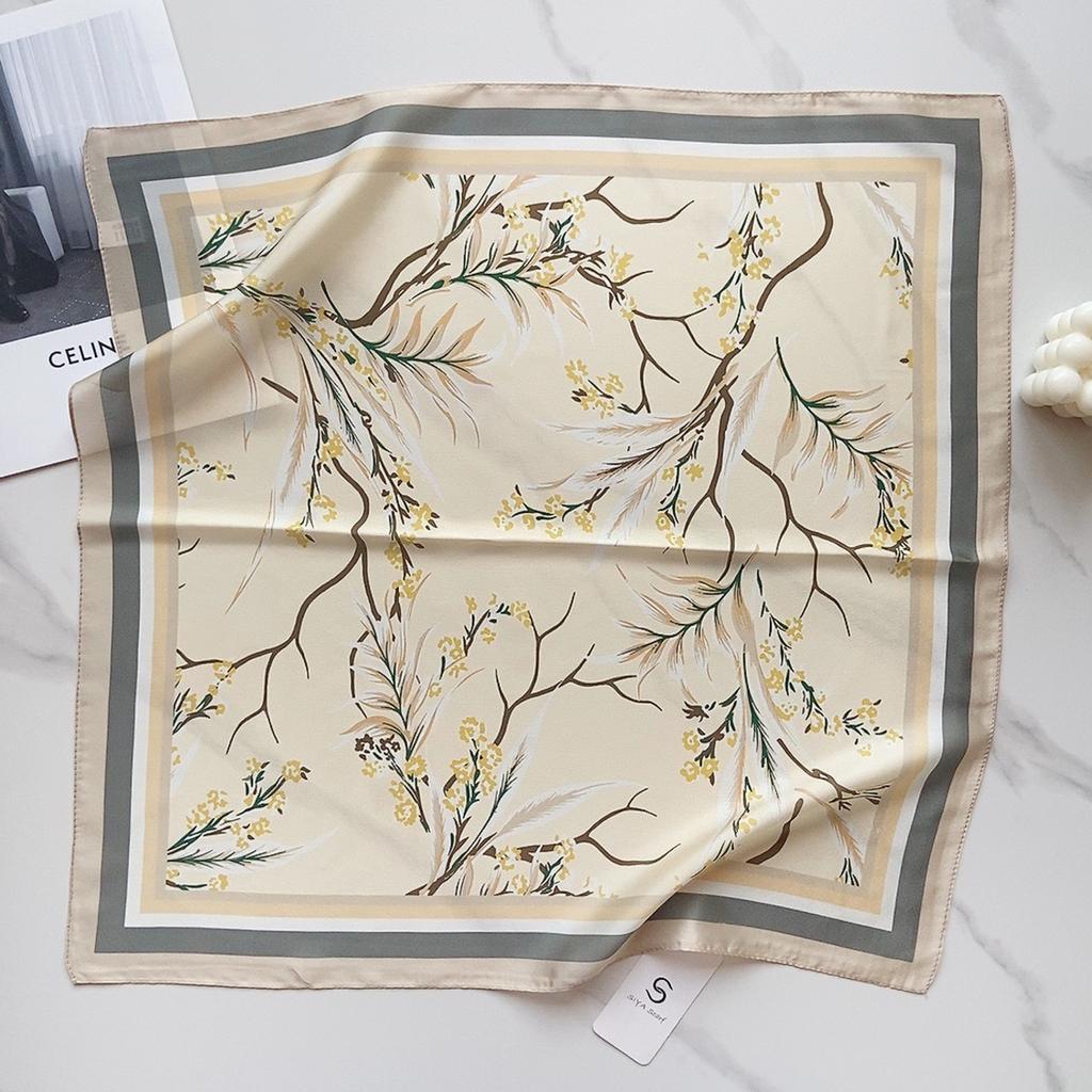 58 CM Sommer Neuer Quadratischer Schal Aus Künstlicher Seide Mit Künstlerischem Blumenschal, Haarband, Dekoratives Vielseitiges Kleines Kopftuch Für Damen