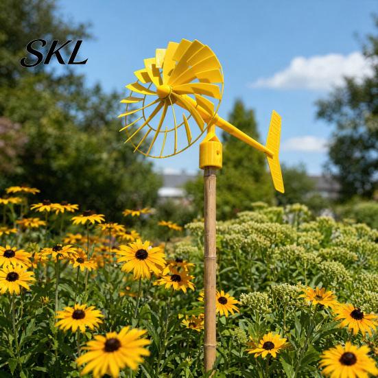 3D Printed Windmill Garden with Weathervane, Colorful Outdoor Yard Stake Hollow Wind Spinner Spinning Blades, UV-Resistant Ornament for Lawn