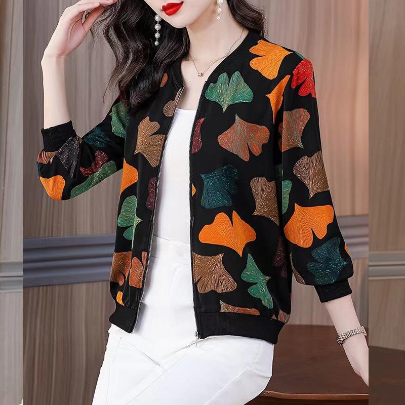Spring Clothing Retro Jacket for Women Middle-aged Mother Spring and Autumn Jacket Cardigan Baseball Jacket