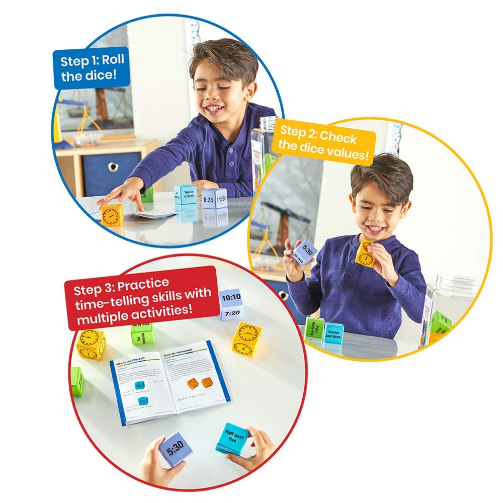 Learning Resources Math Educational Time Dice, English Version, 16-Piece Set, H2M91267, Authentic, 4 Colors