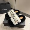 Super fire fluffy slippers women's outer wear 2025 spring and autumn new high-end thick bottom heightening one-word cotton slippers