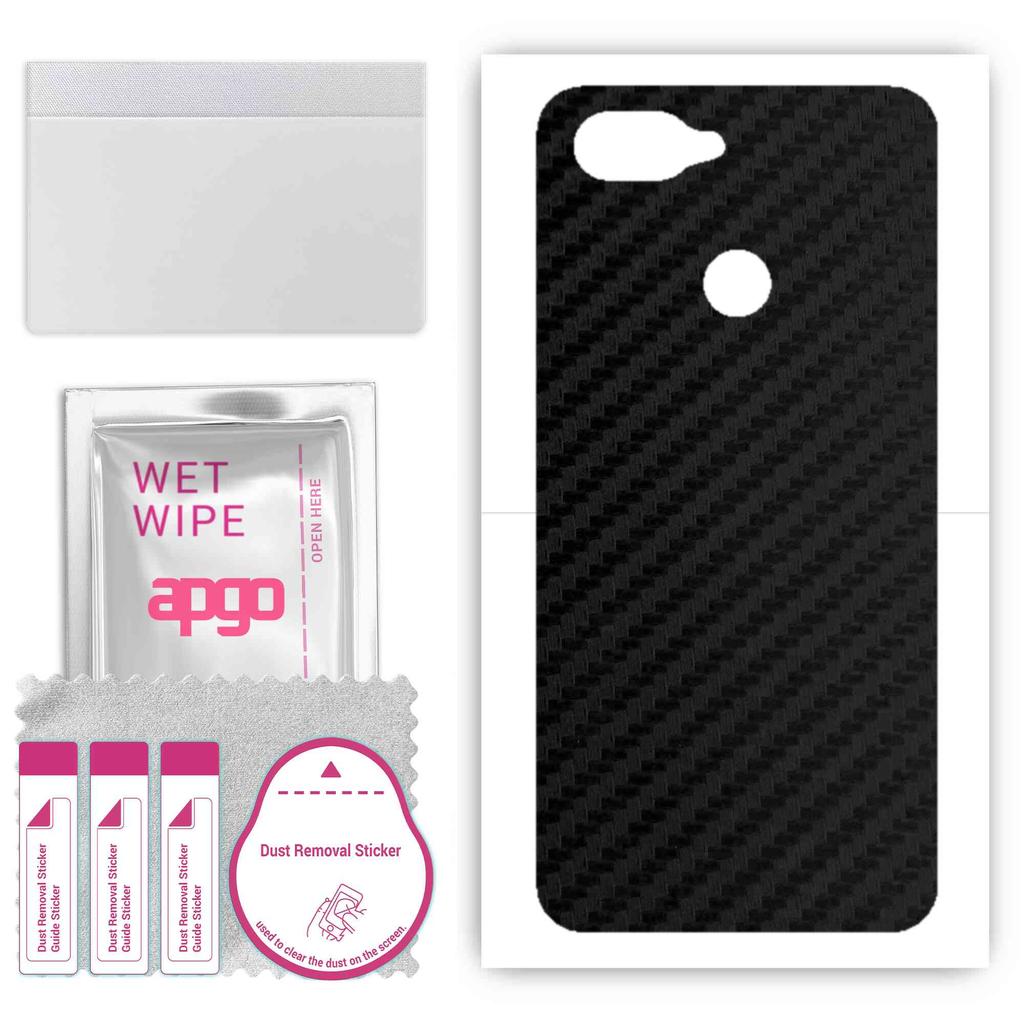 apgo Protective Skin Sticker for the back compatible with Oppo A12, Wrap Film, Foil, Vinyl - Pattern Carbon Black