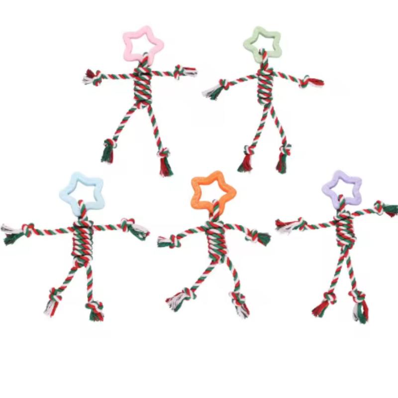 Pet Christmas Supplies Dog Toy Teeth Cleaning Rope Knot Cotton Rope Toy Cute Cartoon Chewing Toy