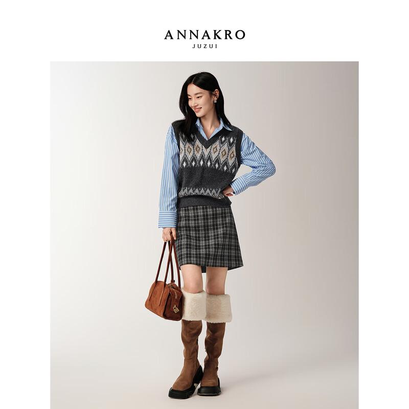 ANNARKO Women's Fair Isle Jacquard Beaded Knit Vest