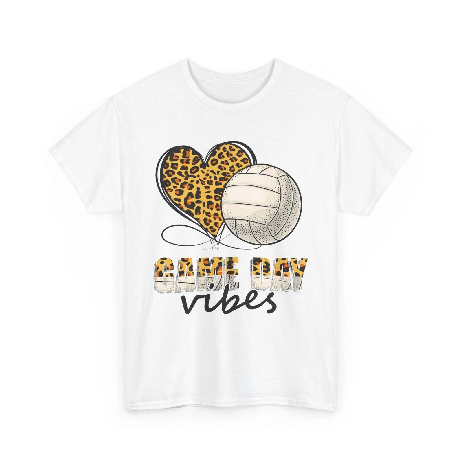 Volleyball Shirt, Game Day Vibes Volleyball Shirt, Leopard Heart Volleyball Tee 4XL
