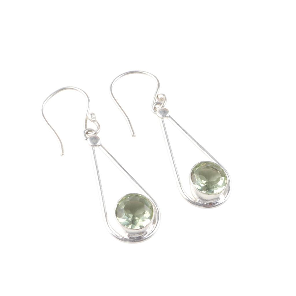 Green Amethyst Gemstone 925 Sterling Silver Jewelry Handcrafted Earrings 1.76" EE-126-15