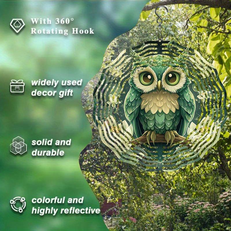 Laser Cut Metal Owl Wind Chime with 360 Degree Rotating Holographic Design Weather Resistant Outdoor Indoor Hanging Decor No Electricity Needed