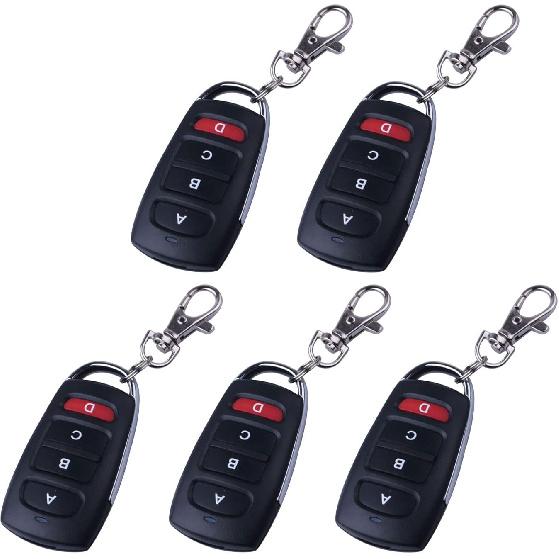 433mhz Gate Opener Remote, 5Pcs 433mhz Wireless Learning Code Remote Controller Cloning Remote Control Keychain 4 Button Garage Door Opener Remote