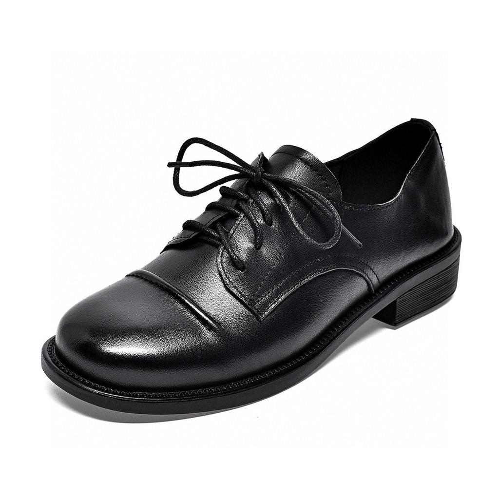 Small leather shoes women's new lace-up flat shoes first layer cowhide college style women's style