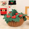 Festive Christmas Home Decor Crochet Cup Coasters with Mini Basket Handmade Holly Plants Starter Kit Hooks Berries Mat Set for Drinks Tabletop